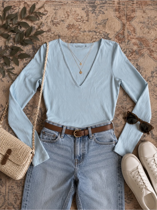 Abercrombie & Fitch Tops - Abercrombie & Fitch Long Sleeve V-Neck Top – Light Blue